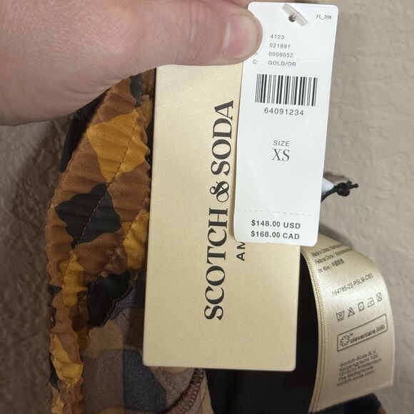 NEW Scotch & Soda Mid Rise Plaid Checkered Navy Gold Pants Womens Size XS Preppy - Picture 10 of 14